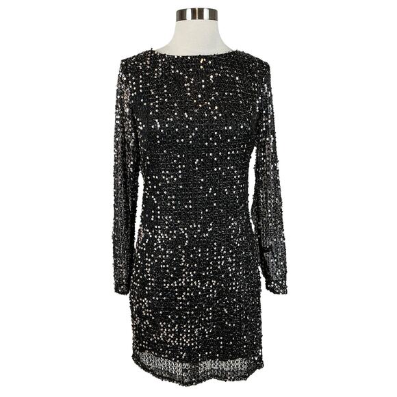 Betsy & Adam Black Sequined Long Sleeve Formal Cocktail Dress Size 10 - Picture 1 of 14